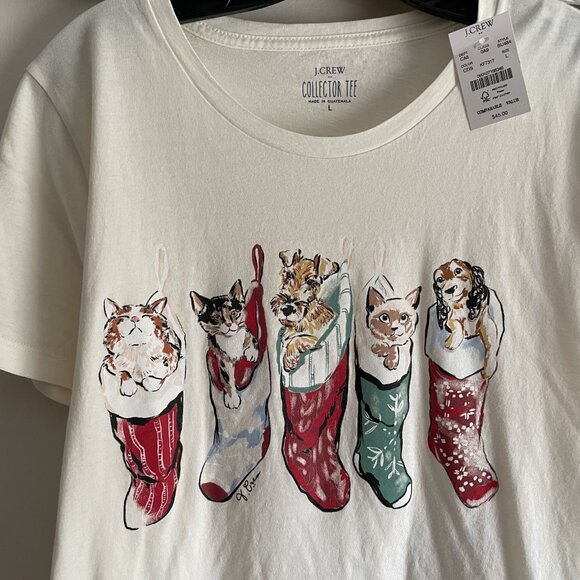 J. Crew NWT Cat Dog Stocking Collector Tee L Short Sleeve Holiday Pajama Top - Picture 2 of 7
